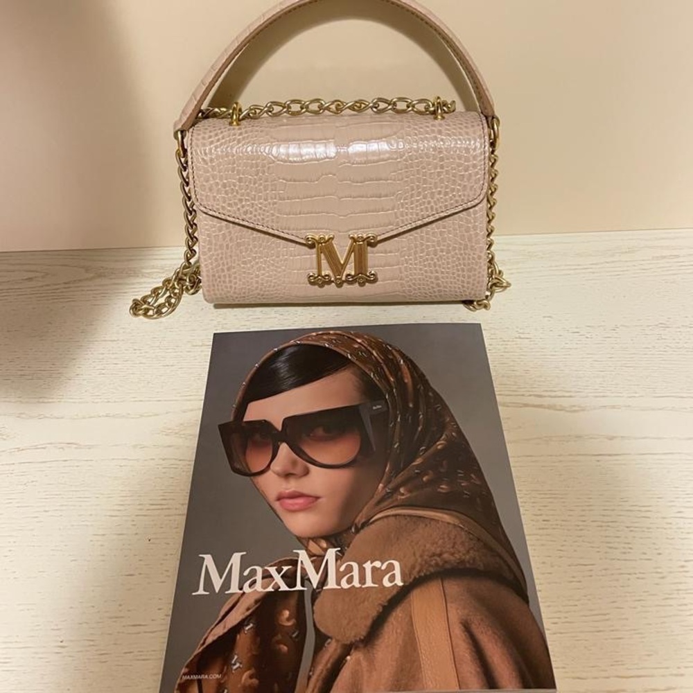 MaxMara Light Beige Croc-Embossed Crossbody Bag